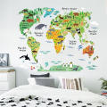 Hot-vente 60 * 90 cm Coloré Carte animaux Vinyle Décoration Autocollant Carte Du Monde Décoration Murale Autocollant Enfants